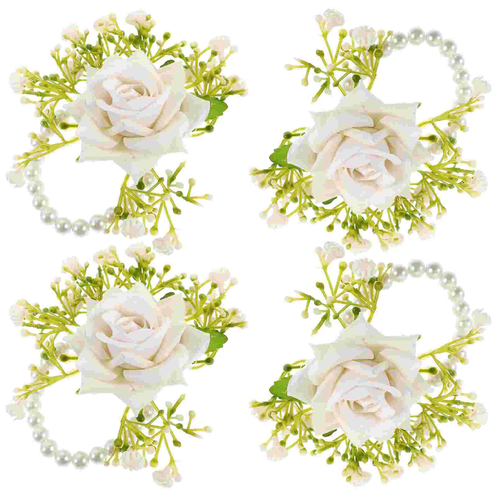 

4Pcs Wedding Bridal Corsage Bracelet Decorative Wrist Corsage Bracelet Wrist Flower Bracelet for Bride