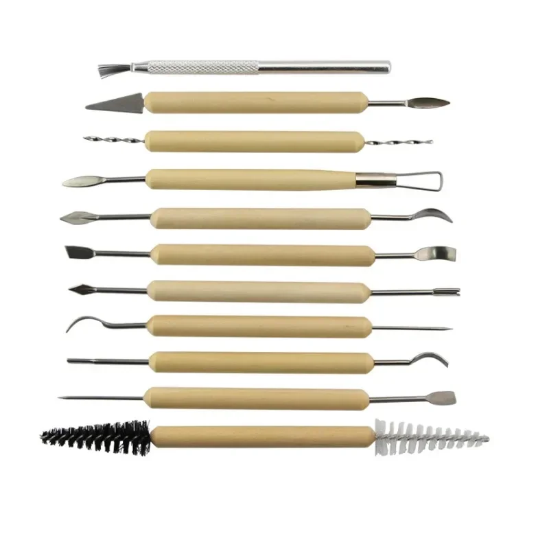 11pieces DIY Art Clay Pottery Tool set Crafts Clay Sculpting Tool kit Pottery & Ceramics Wooden Handle Modeling Tools Gift