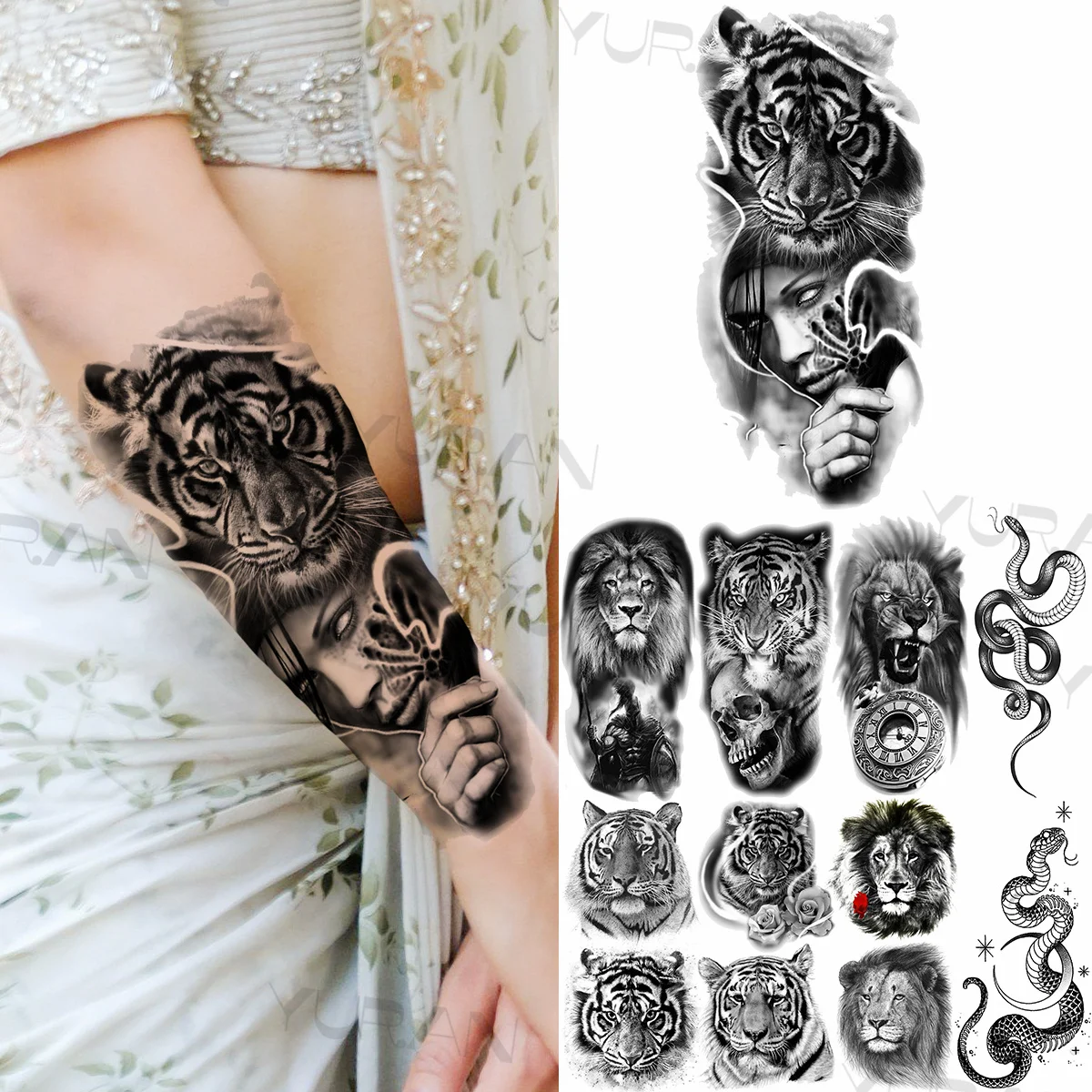 Black Tiger Indian Temporary Tattoos For Women Men Realistic Lion