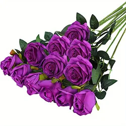 Elegant 12 - Piece Artificial Rose Bouquet for Weddings, Birthdays, Floral Arrangements, and Home Decor (Purple)