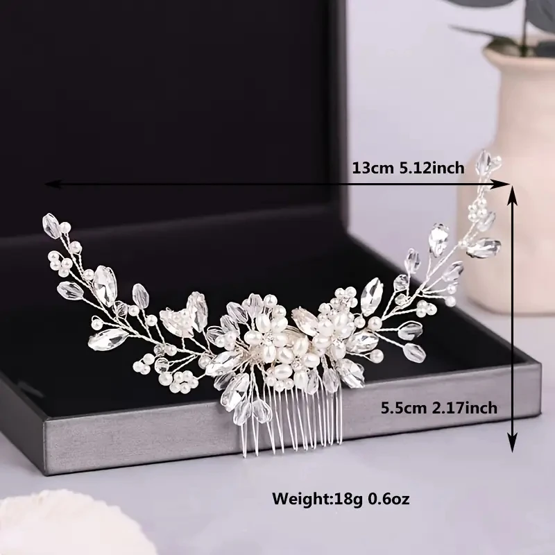 Crystal Rhinestone Pearl Hair Comb Headpiece Sweet Romantic Ladies Bride Party Wedding Jewelry Hair Clip Accessories 1pc