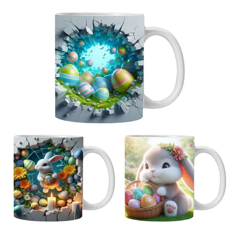 

Portable Cups Easter Coffee Mug Flat Printed Colorful Eggs Bunny Ceramic Cup Easter Day Tea Mug Cute Cartoon Rabbit Home Supplie