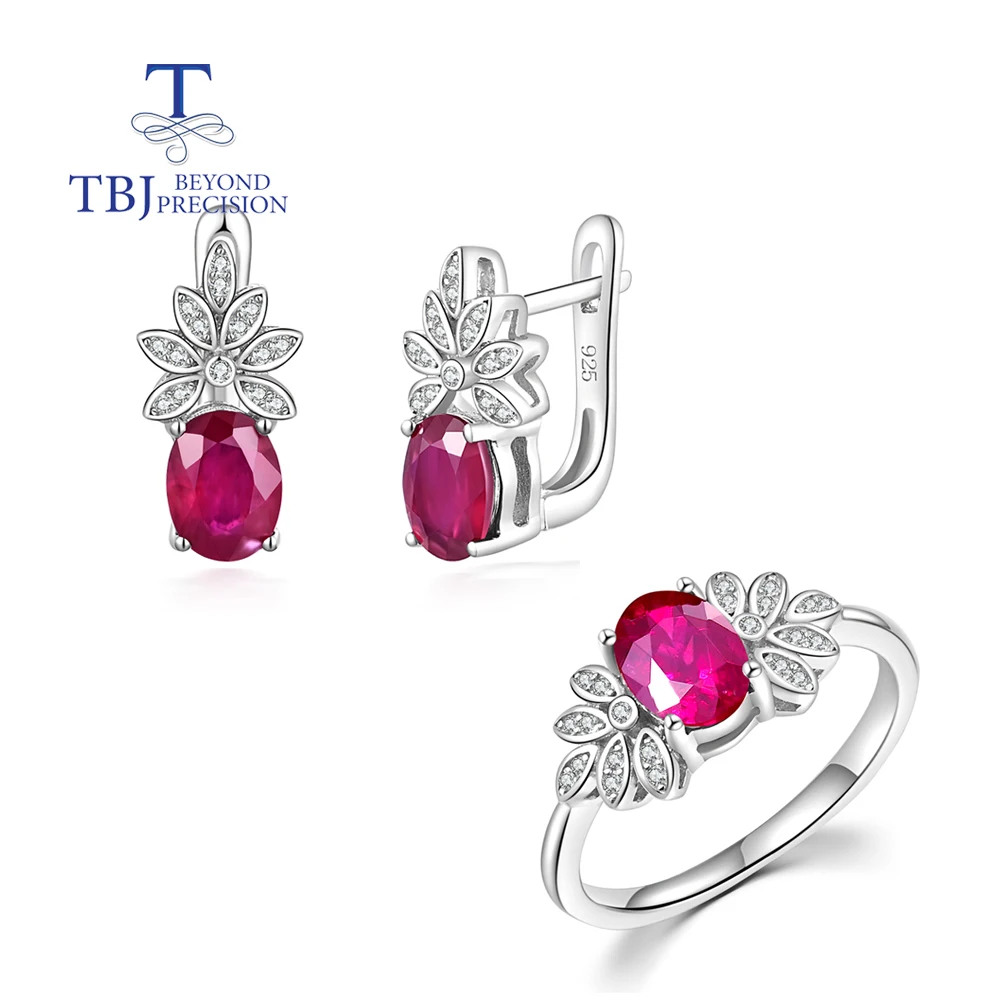 

Precious natural filled Ruby women ring earrings jewelry set 925 sterling silver fashion light luxury anniversary gift