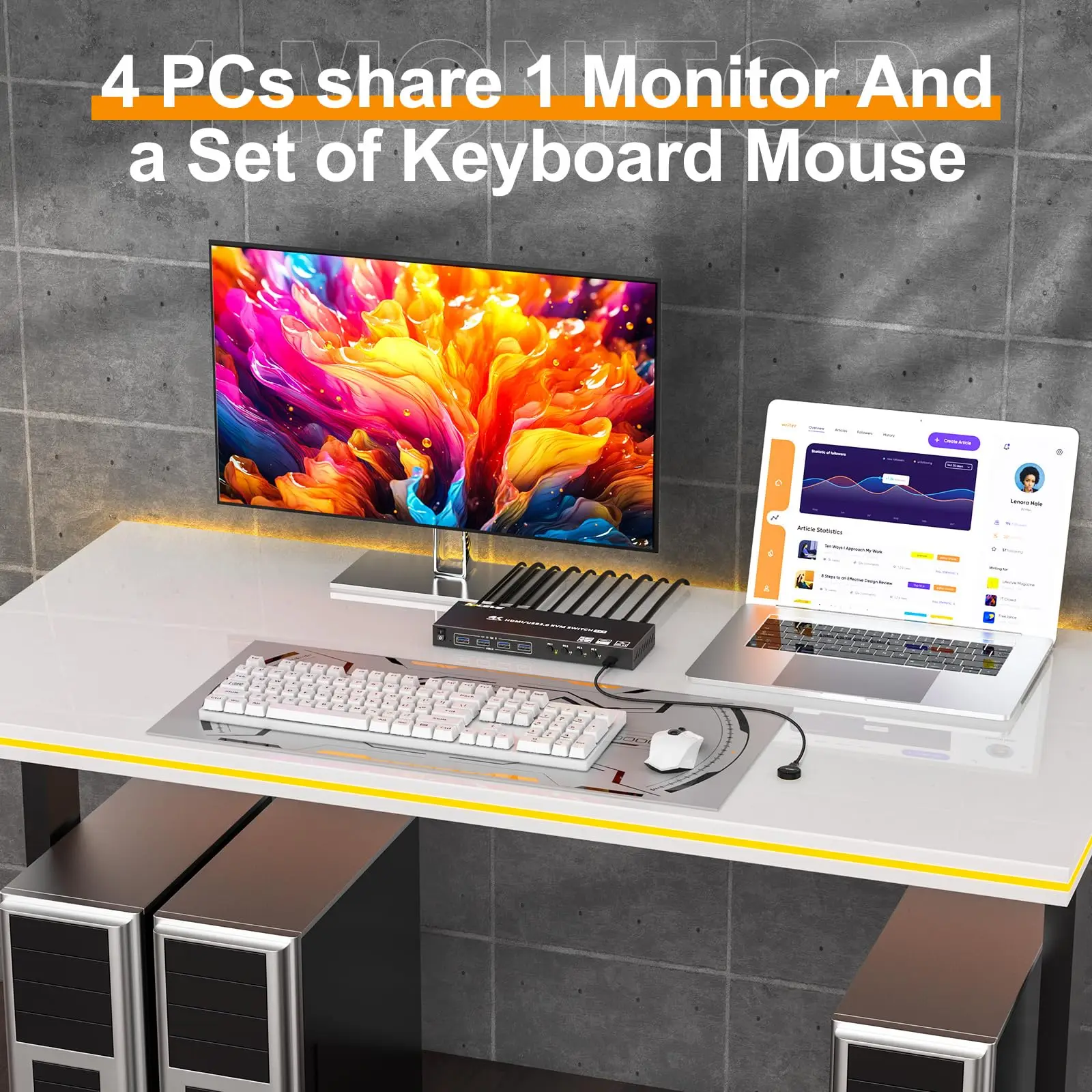HDMI KVM ġ, 4 ǻ, 4K @ 60Hz ùķ̼ EDID, 4 Ʈ USB3.0 KVM ġ, 4 PC  1  Ű 콺 