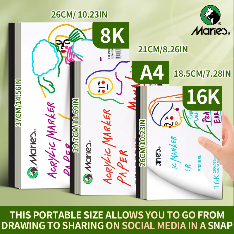 Marie's Acrylic Marker Papers, 50 Sheets 16K/A4/8K  32 lb/120 gsm,Sketchbook for Alcohol Markers and Ink Mediums for Adults 4