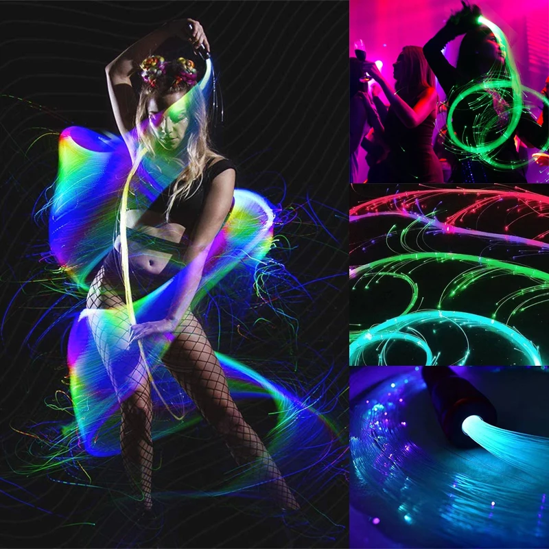 RGB LED Fiber Optic Dance Whip Light Disco Dance Party Rechargeable Glowing Whip Sparkle Flow Toy 10 Glow Modes 36 Lamp Effect