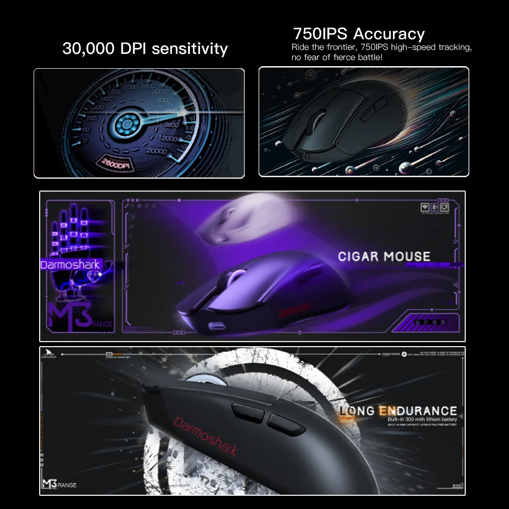 Darmoshark Gaming Mouse M3PRO MAX Wireless 8K Bluetooth Tri-Mode Mouse PAM3950 30K DPI Nordic 52840 Computer Game Macro mice
