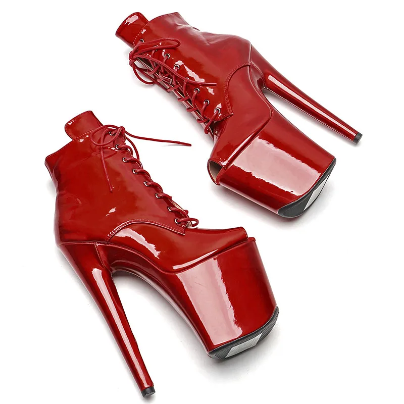 Leecabe 20CM/8inches Shiny PU Upper small open toe  Pole dance shoes High Heels Pole Dance boot