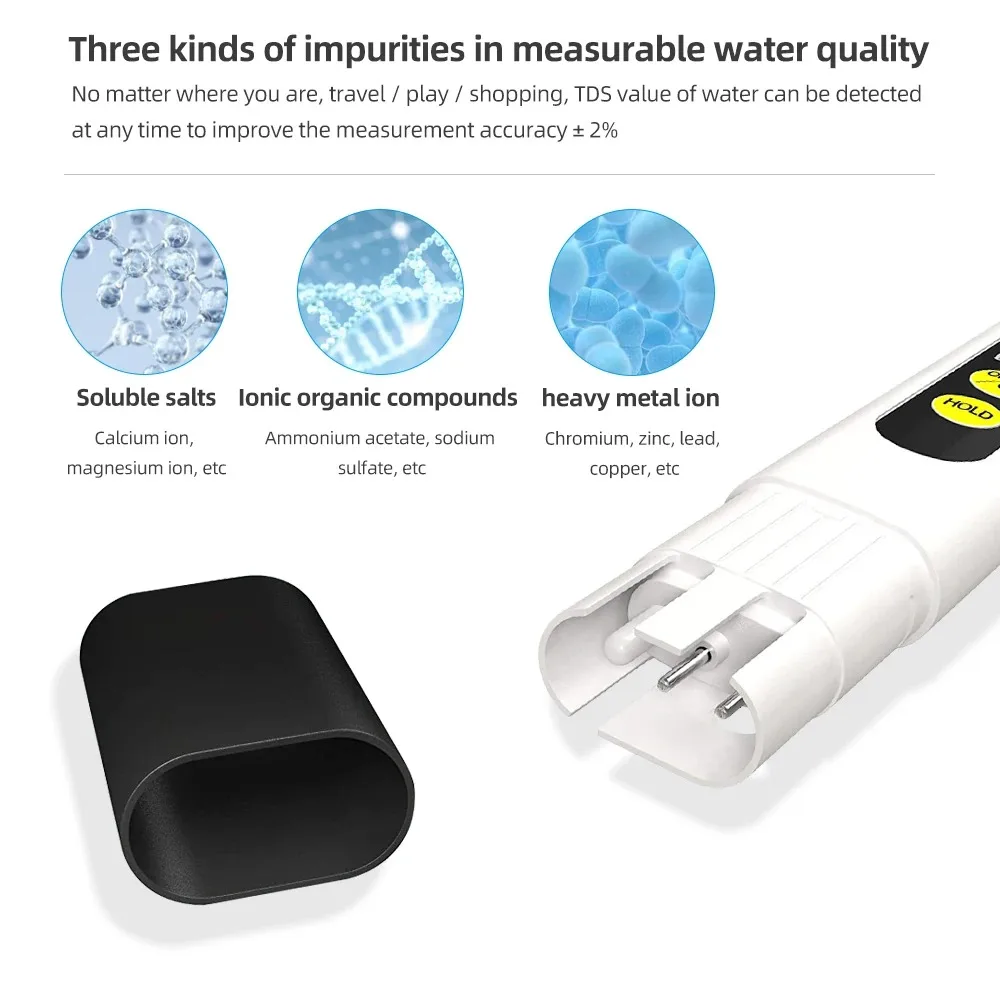 TDS Meter Digital Water Quality Tester Automatic Correction Portable Cute 0~990ppm Measurement Range for Aquariums 5
