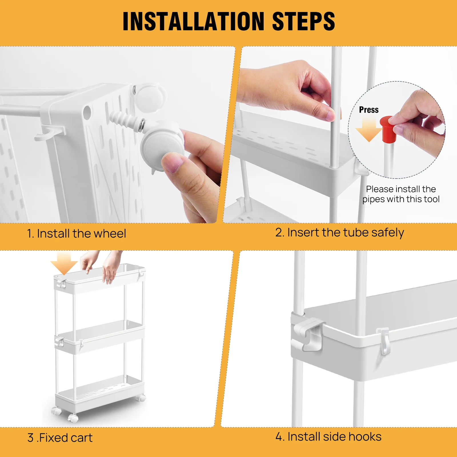 DayPlus 4-Tier Storage Rack Trolley Cart Slide-out Rolling Utility Cart Mobile Shelving Organizer for Kitchen, Bathroom, Bedroom: 3 - 5 Days Free Delivery Only UK