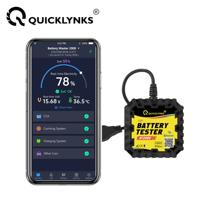 QUICKLYNKSBT200012VBatteryMonitorBatteryCrankingChargingTest