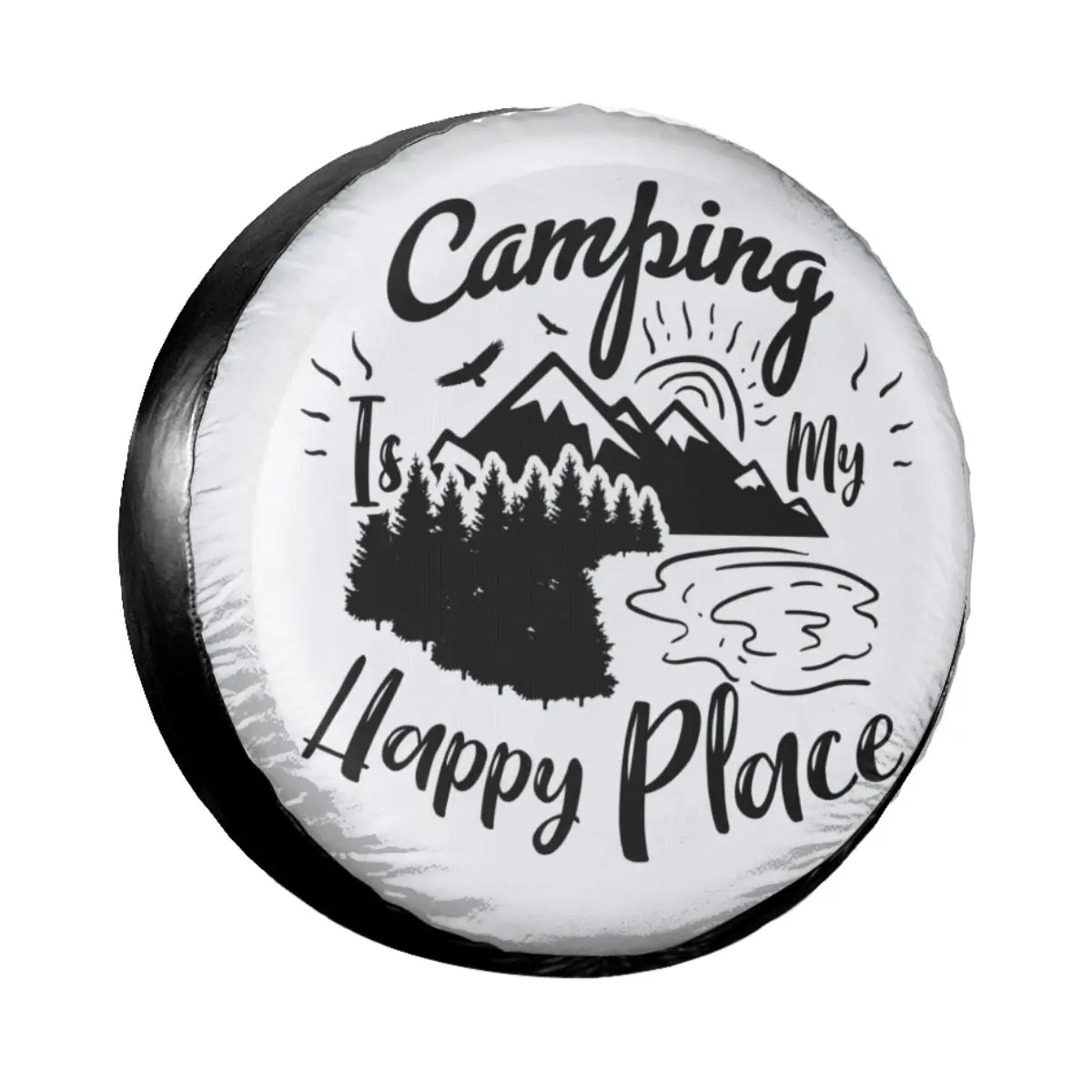 Camping Happy Place Spare Tire Cover Weatherproof Dust-Proof Hiking Mountain Wheel Covers for Suzuki Mitsubish 14" 15" 16" 17" best car covers Car Covers