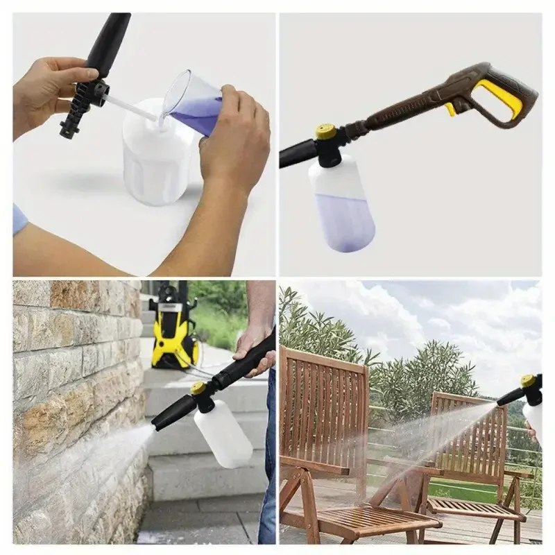 검은색 및 노란색 두꺼운 핸들 폼 캐논 1000 ML 투명 병 스노우 폼 랜스 와셔 키트, 압력 세차기 접근, 1 PC