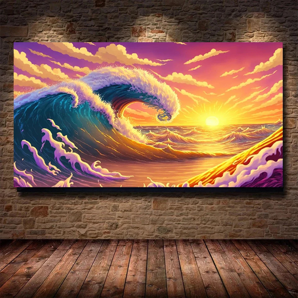 Large Diamond Painting Great Wave with Sunset Natural Scenery Full Diamond  Embroidery Kanagawa Art Cross Stitch Home Decor Gift - AliExpress