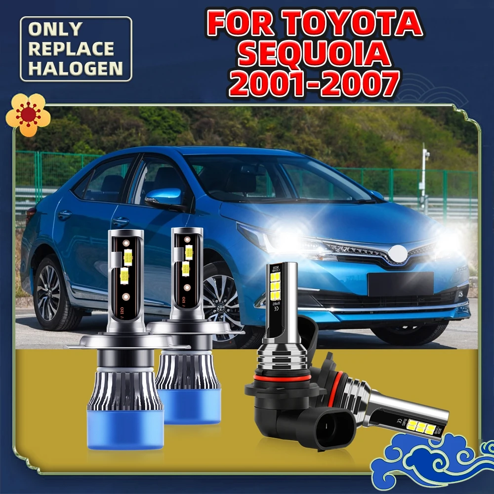 

LED Bulbs Auto Car Headlight Turbo Headlamp +Fog Lamp with CSP For Toyota Sequoia 2007 2006 2005 2004 2003 2002 2001 Replace Kit