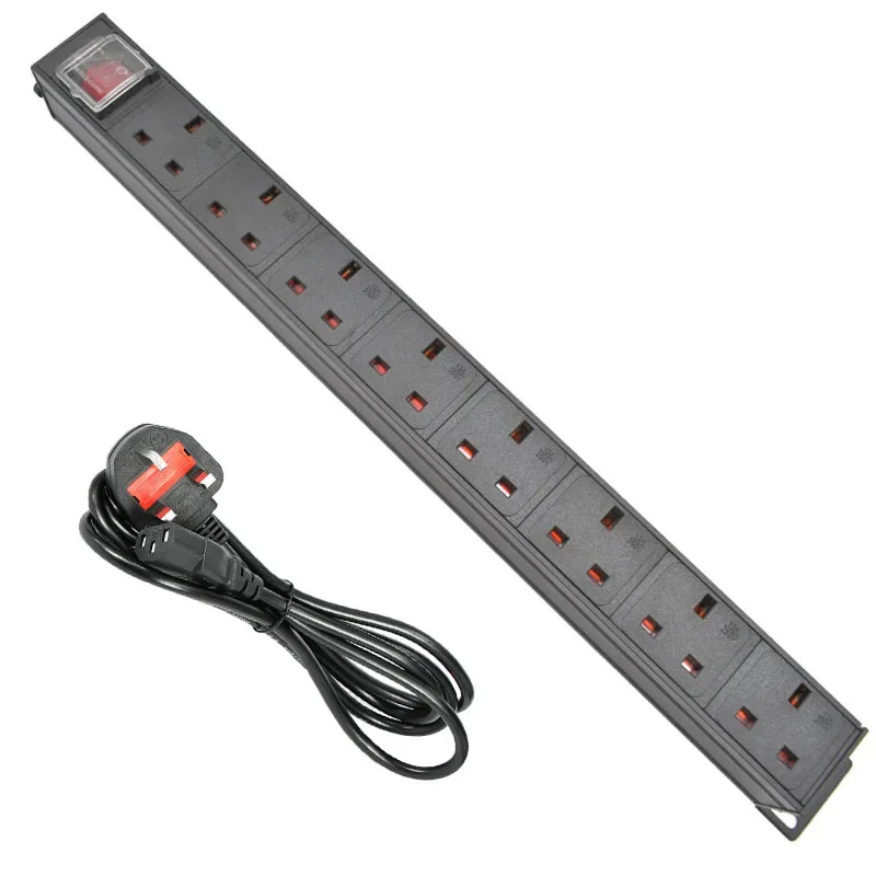 

PDU Power Distribution Unit for Cabinet Strip Socket 8 way UK Plug Outlets C14 port
