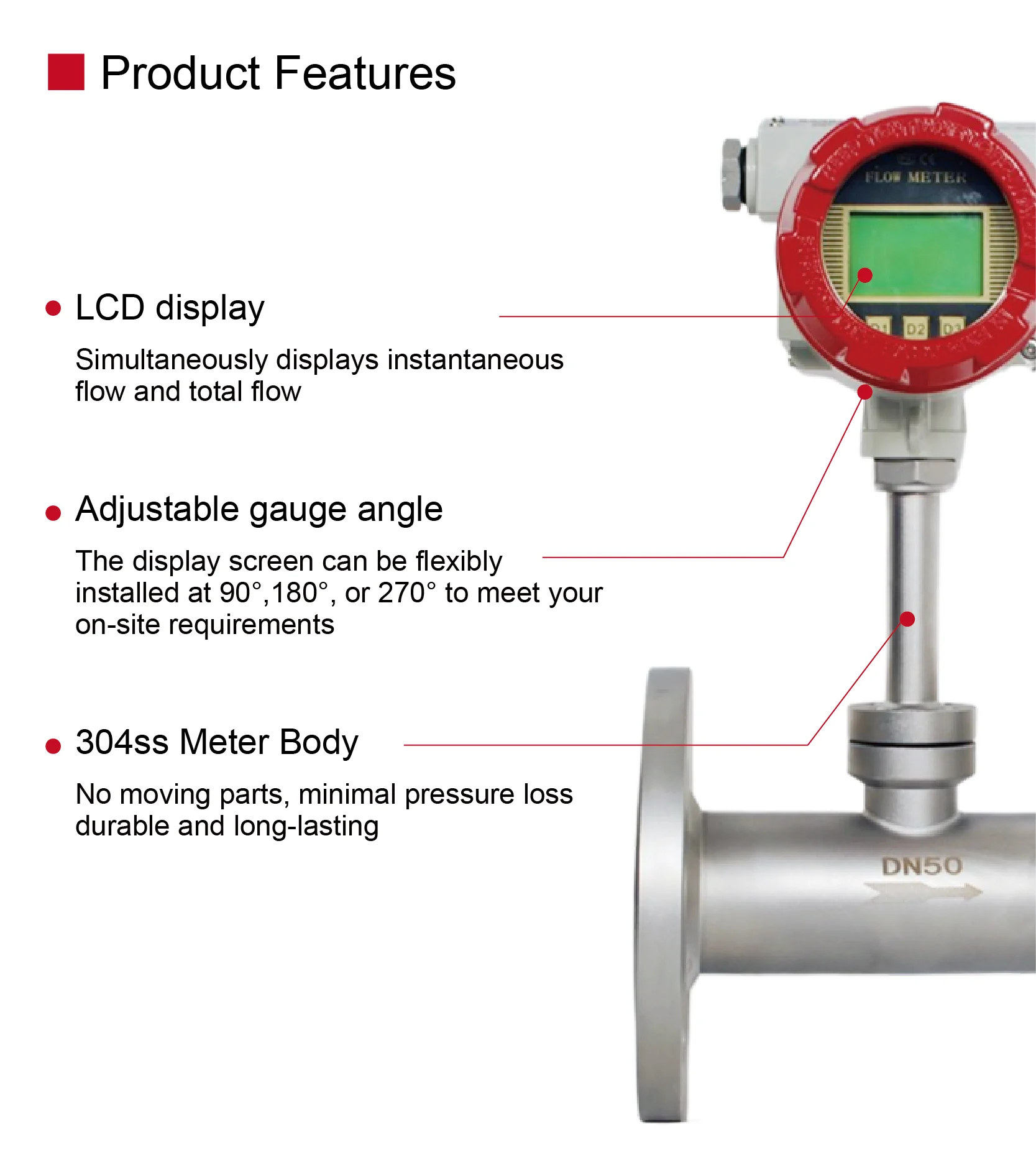 RS-200 series Thermal Mass Flow Meter flanged gas mass flow meter low flow therm