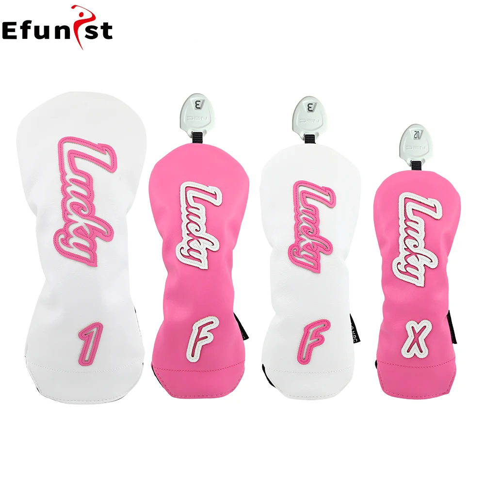 Golf Headcovers Lucky Style PU Leather Protector Set For Driver Fairway Hybrid Waterproof Club Head Covers Golf Sports Supplies