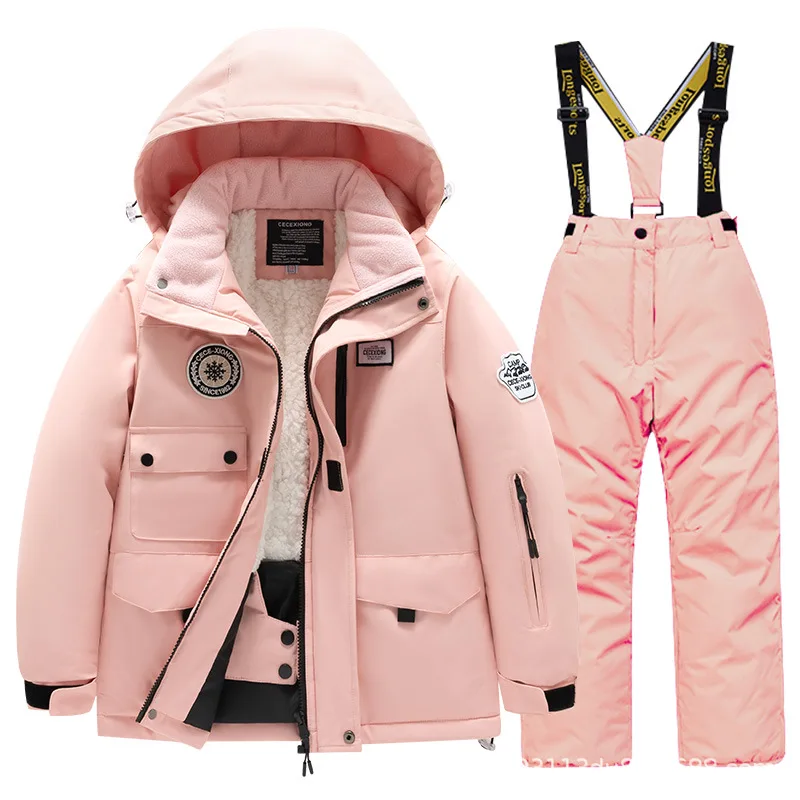 Winter Children's Skiing Suit for Boys and Girls Windproof and Waterproof Thick Coat for Warmth Snow Playing Equipment