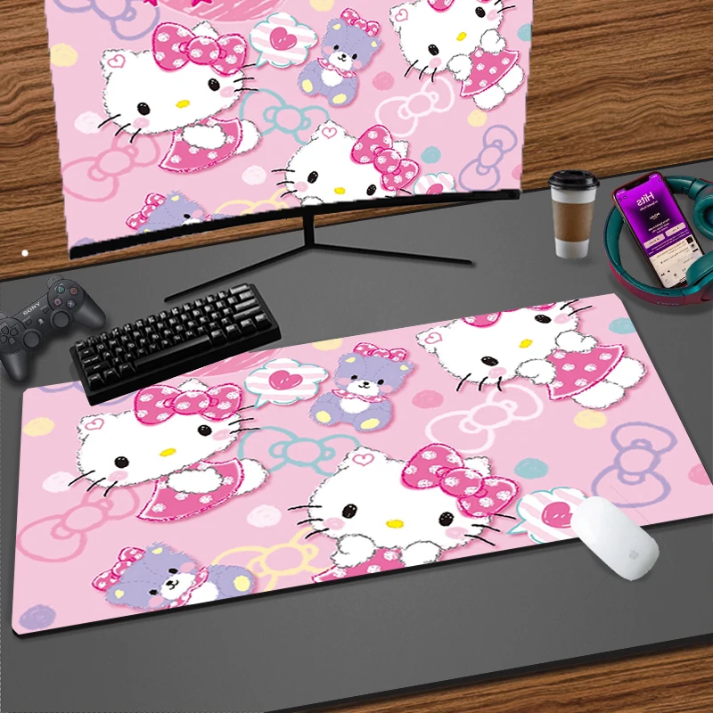 Pink Kawaii HelloKitty Gaming Mouse Pad Lovable Xxl Mouse Mat Anti-skid Laptop Computer Desk Accessories Cool Thicker Mousepad pink and green marble mouse pad beautiful marbled ink art mouse pad for women non slip rubber base mousepad for computer laptop