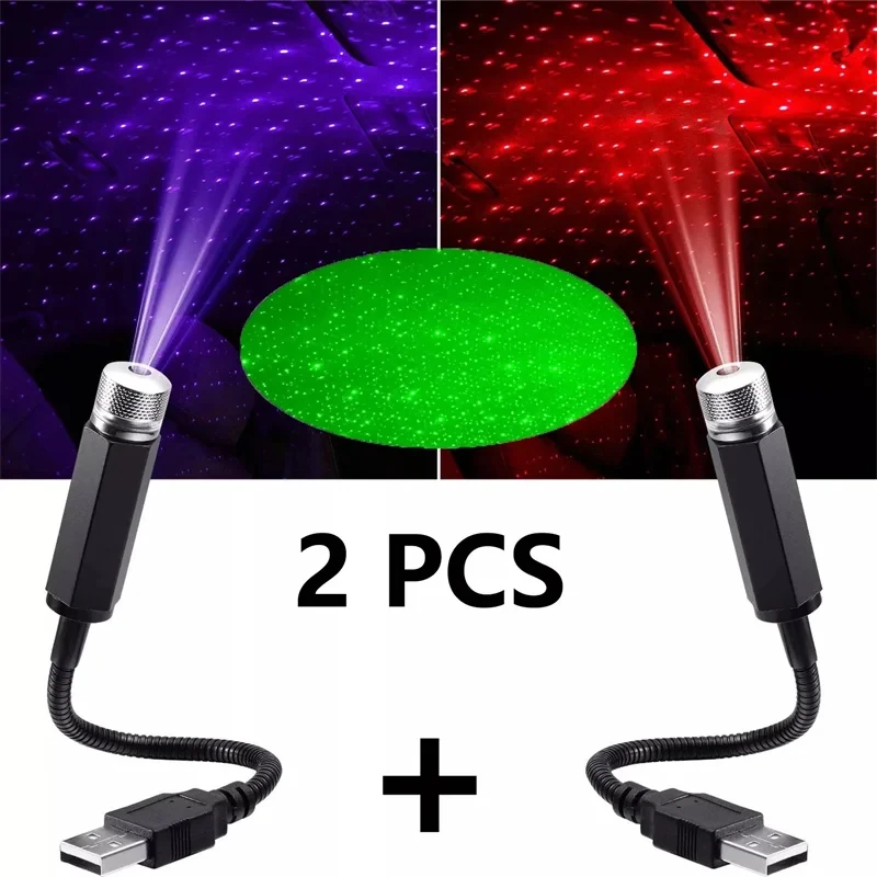 LED Light Projector 2pcs Mini LED Car Roof Star Night Light Projector Atmosphere Galaxy Light USB Decoration