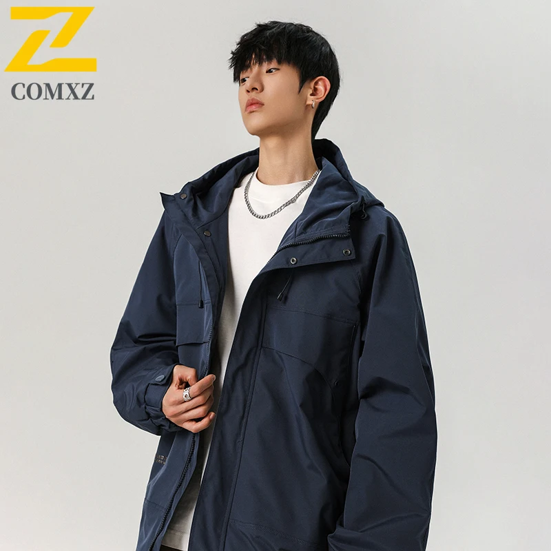 Men's Spring Autumn Workwear Jacket Windproof Waterproof Korean Style Hooded Parka Multi-Pockets Breathable Outdoor Casual Wear