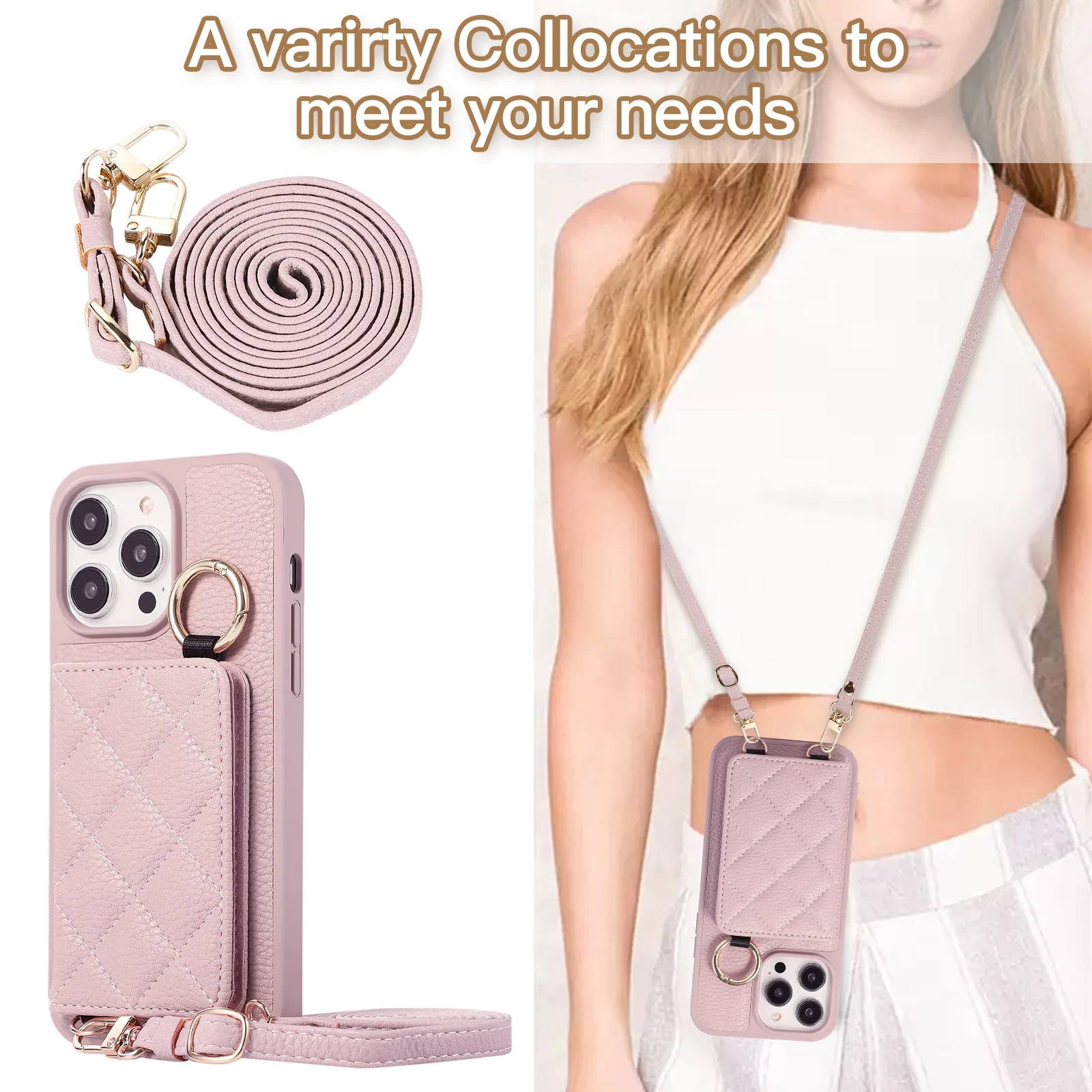 Wallet Shoulder Strap Case For iPhone 15 Pro Max 14 13 12 11 Pro Max 15 Plus Finger Ring Leather Card Slot Lanyard Back Cover