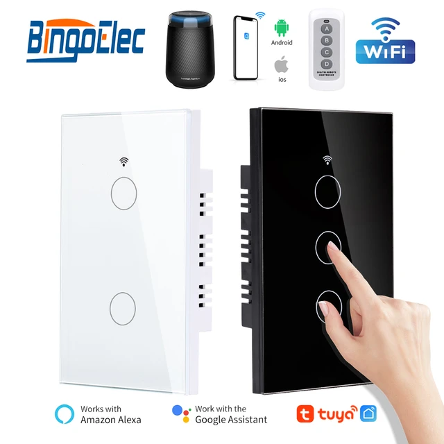 Interruptor de luz inteligente con Wifi, Panel táctil de pantalla de  vidrio, 1/2/3 entradas, Control de voz, interruptores de pared inalámbricos,  Control remoto con Alexa y Google Home - AliExpress