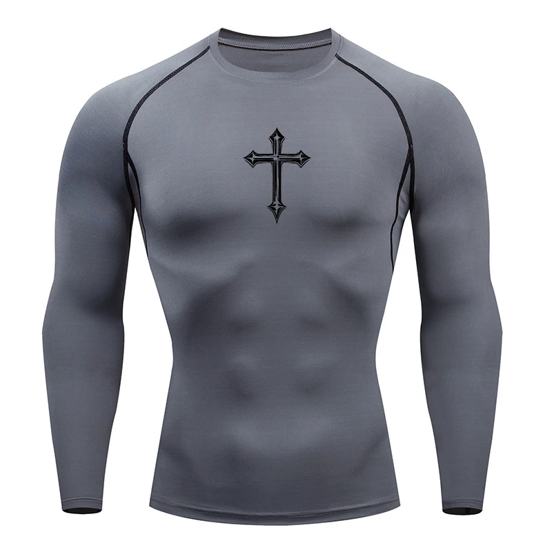 Sport T Shirt Running T Shirt Running T Shirts Fitness Clothes Compression T Shirt Men Undershirts Cross Print Compression Shirt for Men Christian Athletic Tees Tops Gym Workout Running Baselayers