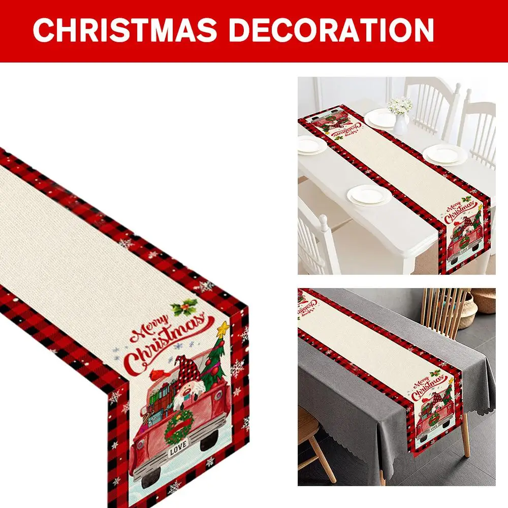 

Christmas Linen Long Table Cloth Durable And Washable 11.8x72in Decoration Theme Cartoon Holiday Atmosphere Restaurant Xmas B1D8