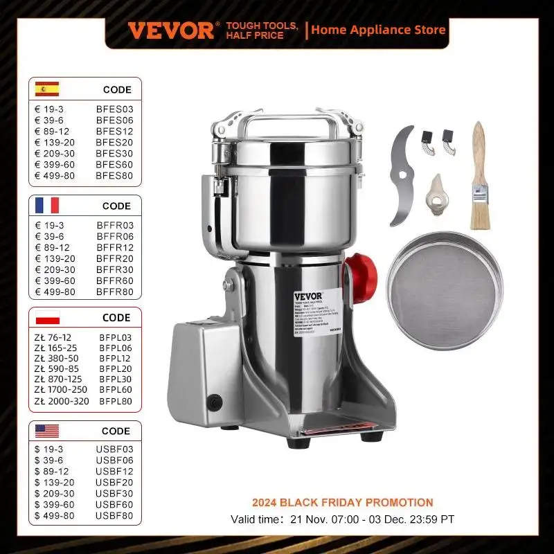 VEVOR Commercial Electric Grain Mill Grinder