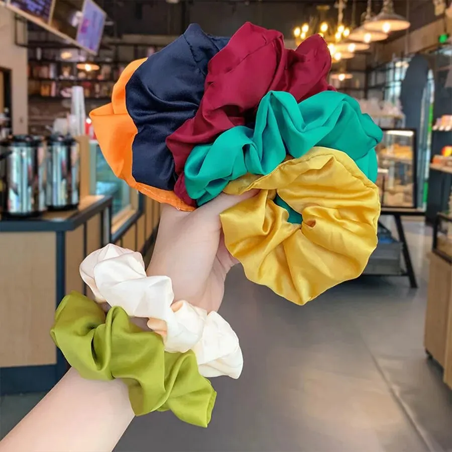 French Satin Gauze Hair Bands Solid Color Gut Ponytail Marble Head Leather Hair Bands Accessories