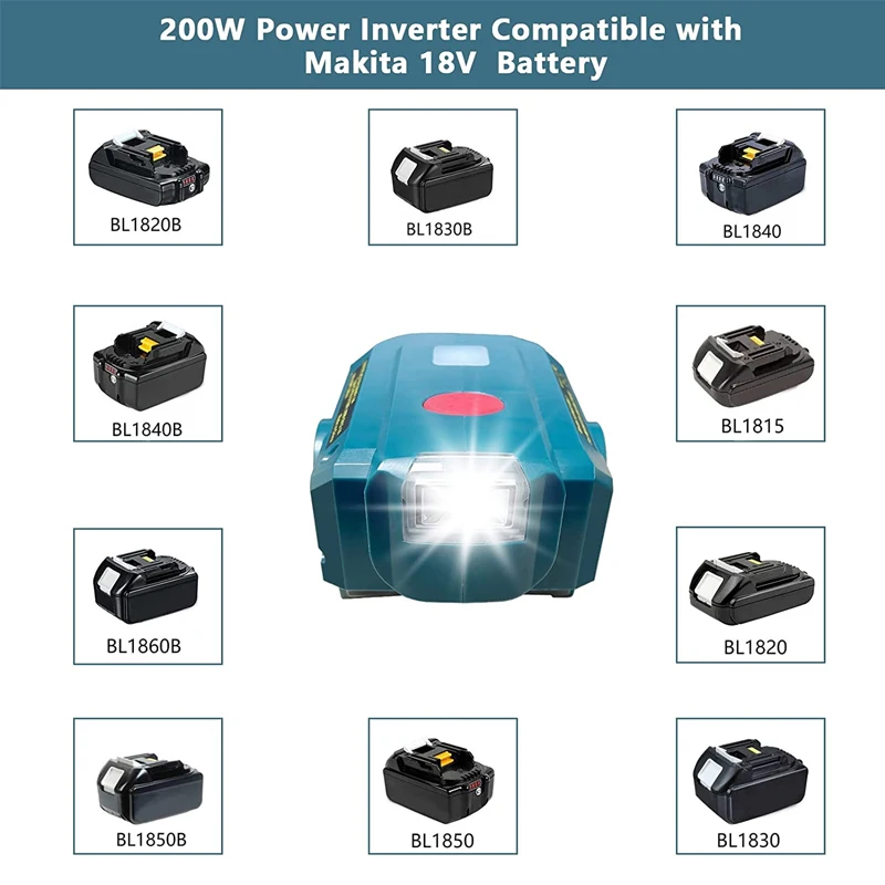 ZWINCKY 200W Power Inverter Outdoor Generators 110V/220V Modified Sine Wave Portable Power Source Charger Adapter For Makita 18V