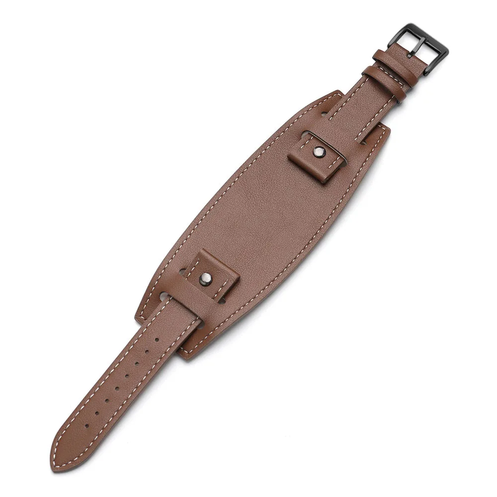 Elegant Leather Watch Strap in Retro Business Style - Black & Brown Bracelet Wristband