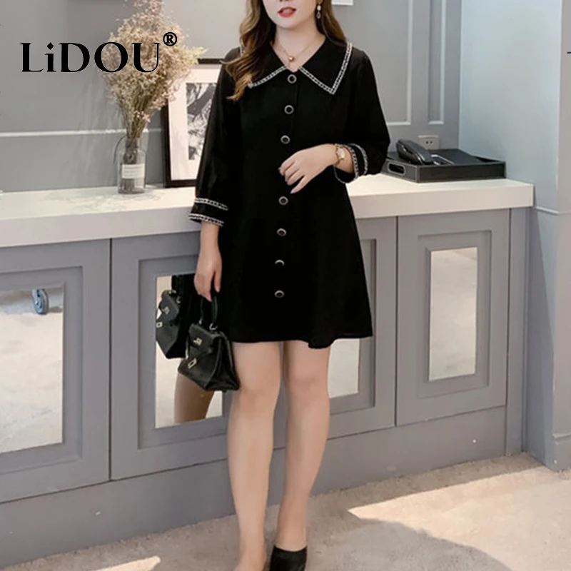 

Autumn Winter New Elegant Fashion Temperament Oversized Dress Women Simple Sweat A-line Long-sleeve Sexy Aesthetic Chic Dress