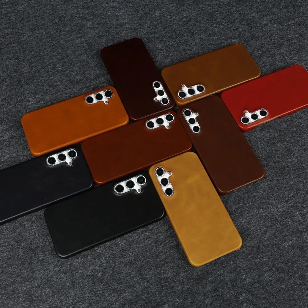 Retro Genuine Leather Phone Case with Aesthetic Oil Wax Finish