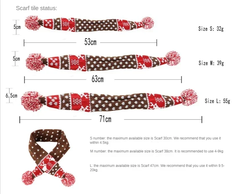 Christmas Knitted Pet Scarf Elk Pattern with Striped Pom Poms for Dogs Cats Festive Winter Pet Accessories for Holidays