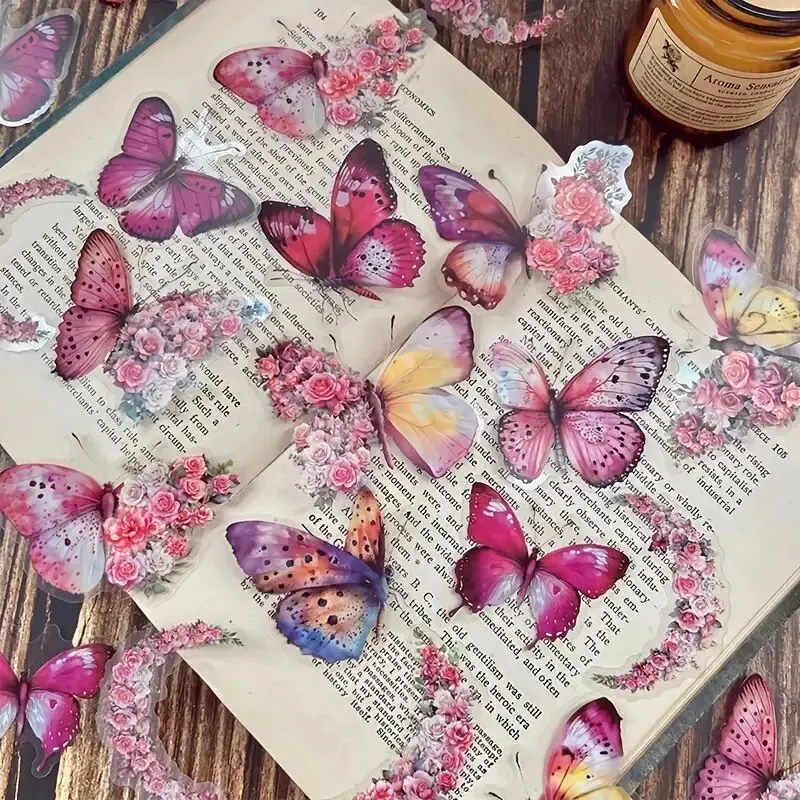Decorative stickers 30 PCs Decorative Stickers Butterfly Flower Themed DIY Pack for Scrapbook Label Diary Album Planner