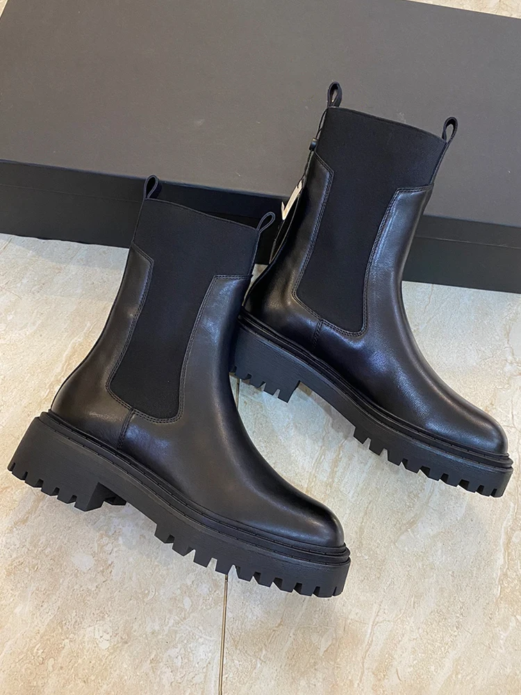 Moirnc Dutti Women Chelsea Boots Women Black Leather Short Boots 