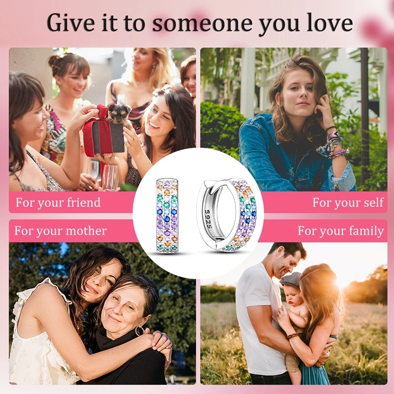 Hoop Earrings 925 Sterling Silver Hoop Earrings Pendant Pave CZ U Shape Zircon Jewelry for Women Sparkling Wedding