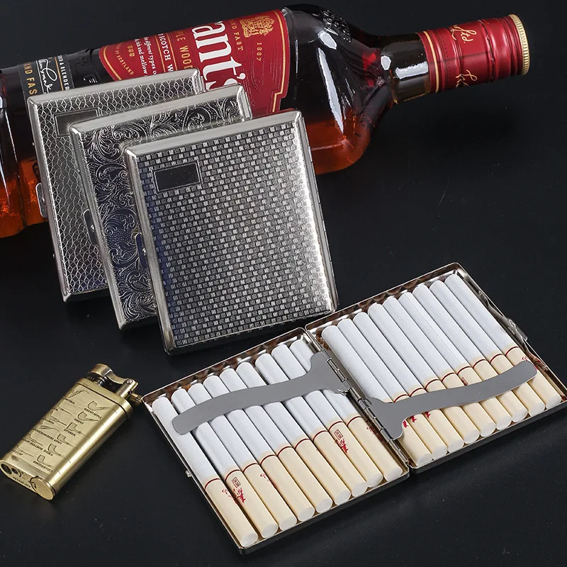 Portable Metal Cigarette Box Case Hold 18pcs Cigarettes Case Box Holder Container Engraved Cigarette Storage Box Case Gift 2