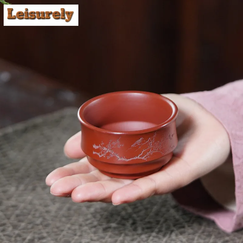115ml Yixing Zisha Hand-carved Flowers And Birds Teacup Antique Tea Bowl Mug Tea-tasting Fragrance Cup Chazhan Master Cups Cha