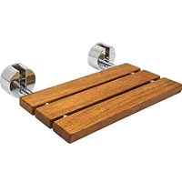 20" Teak Wood Foldable Shower Seat Bench Stainless Steel Frame Clear Coated Protection Medical Wall Mount 400 Lb Capacity 1