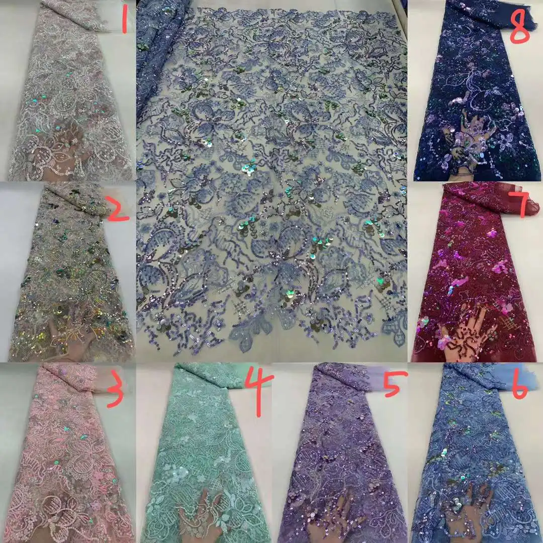 Tecido De Renda De Tule Francês Africano, lantejoulas Nigerianas, Roxo, Vestido De Festa De Casamento, Alta Qualidade, Novo, 5 jardas por lote, 2024