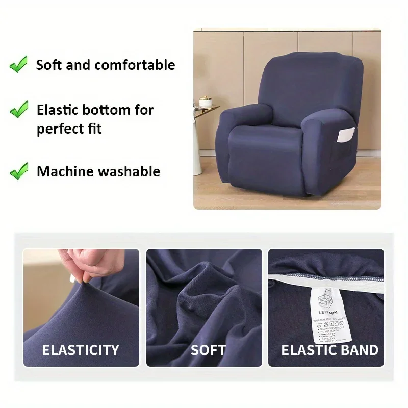 4 Pieces/SET Recliner Cover Stretch Recliner Chair Covers Soft Recliner Slipcovers with Pocket for Kids and Pets 3