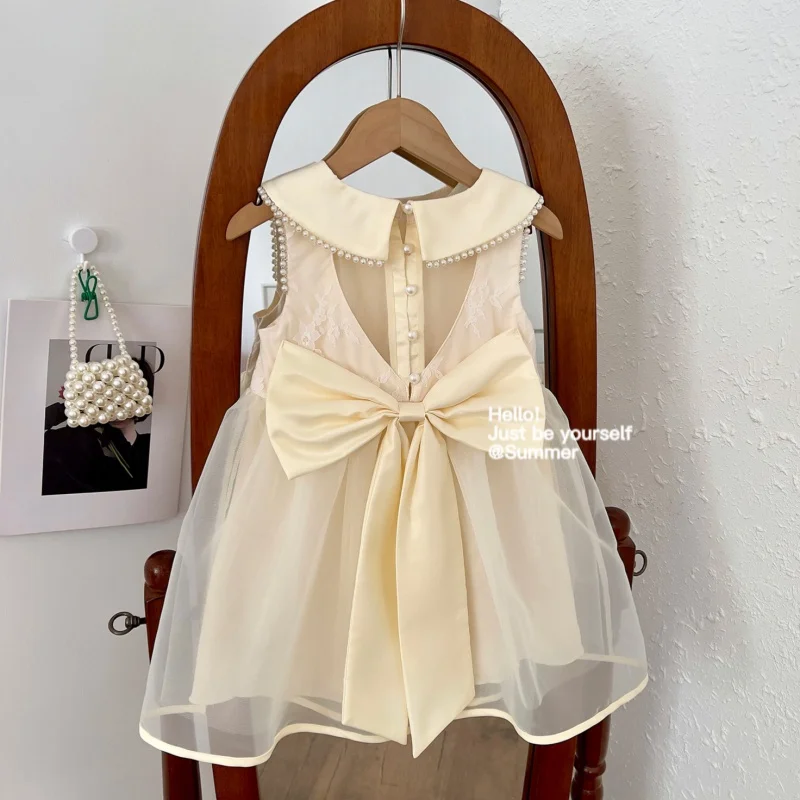 

Новинка лета 2024, сетчатый симпатичный костюм для девочек с бантом на спине и принтом в виде сердца 23226