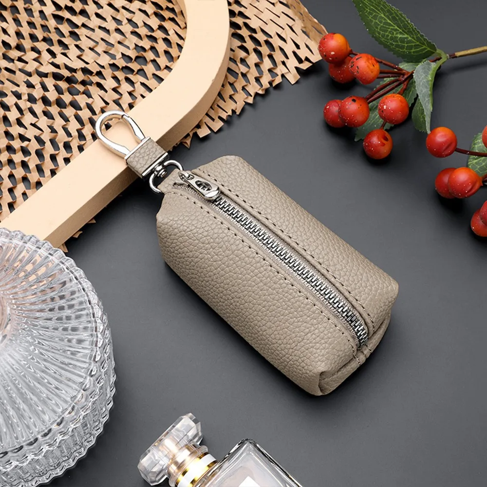 Versatile Leather Key and Coin Organizer Pouch with Zipper