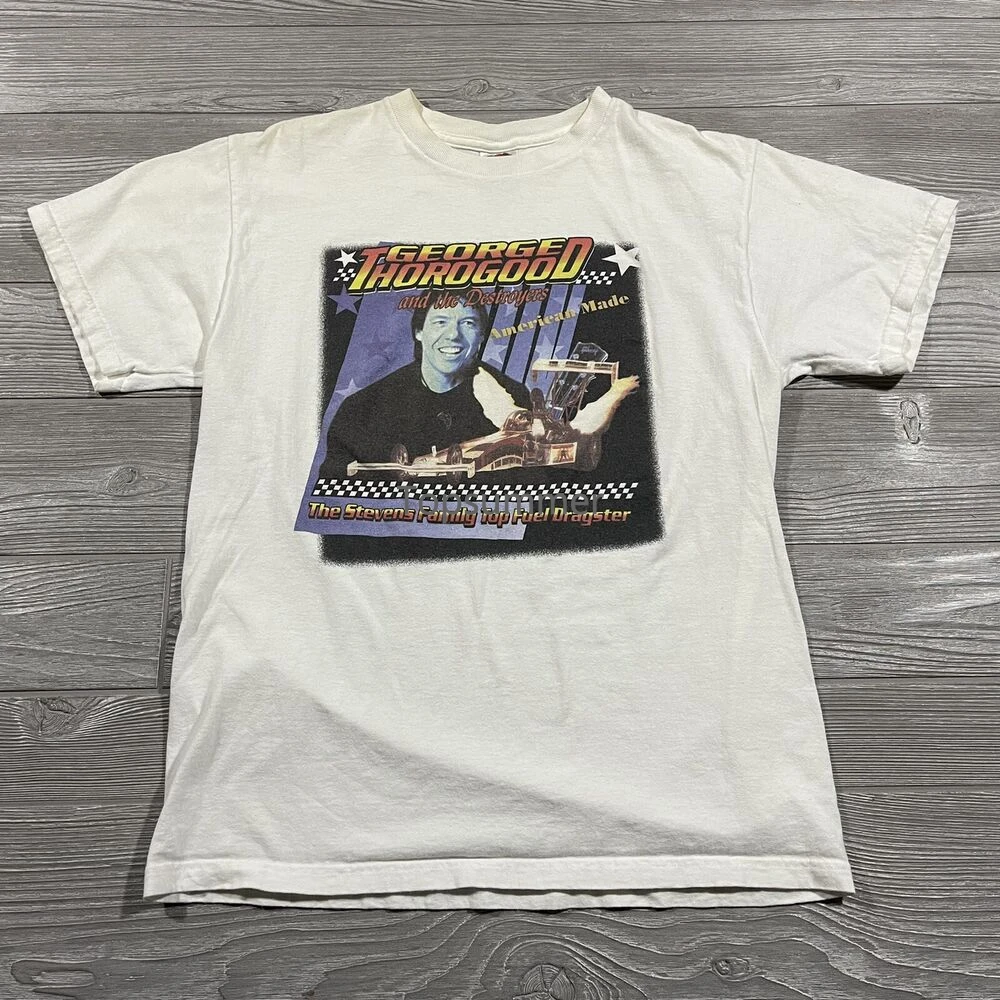 

Vtg George Thorogood Shirt Mens M Top Fuel Dragster White Tee Destroyers U100