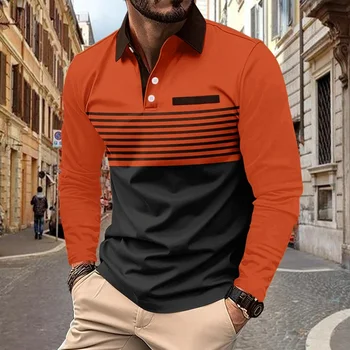 Polo a maniche lunghe da uomo con risvolto, casual e confortevole, per primavera e autunno