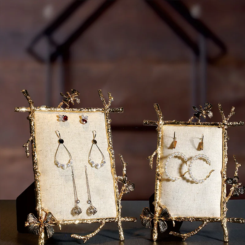 

European Style Earrings Bracelet Storage Shelf Jewelry Display Holder Ear Stud Stand Wooden Metal Frame Necklace Organizer